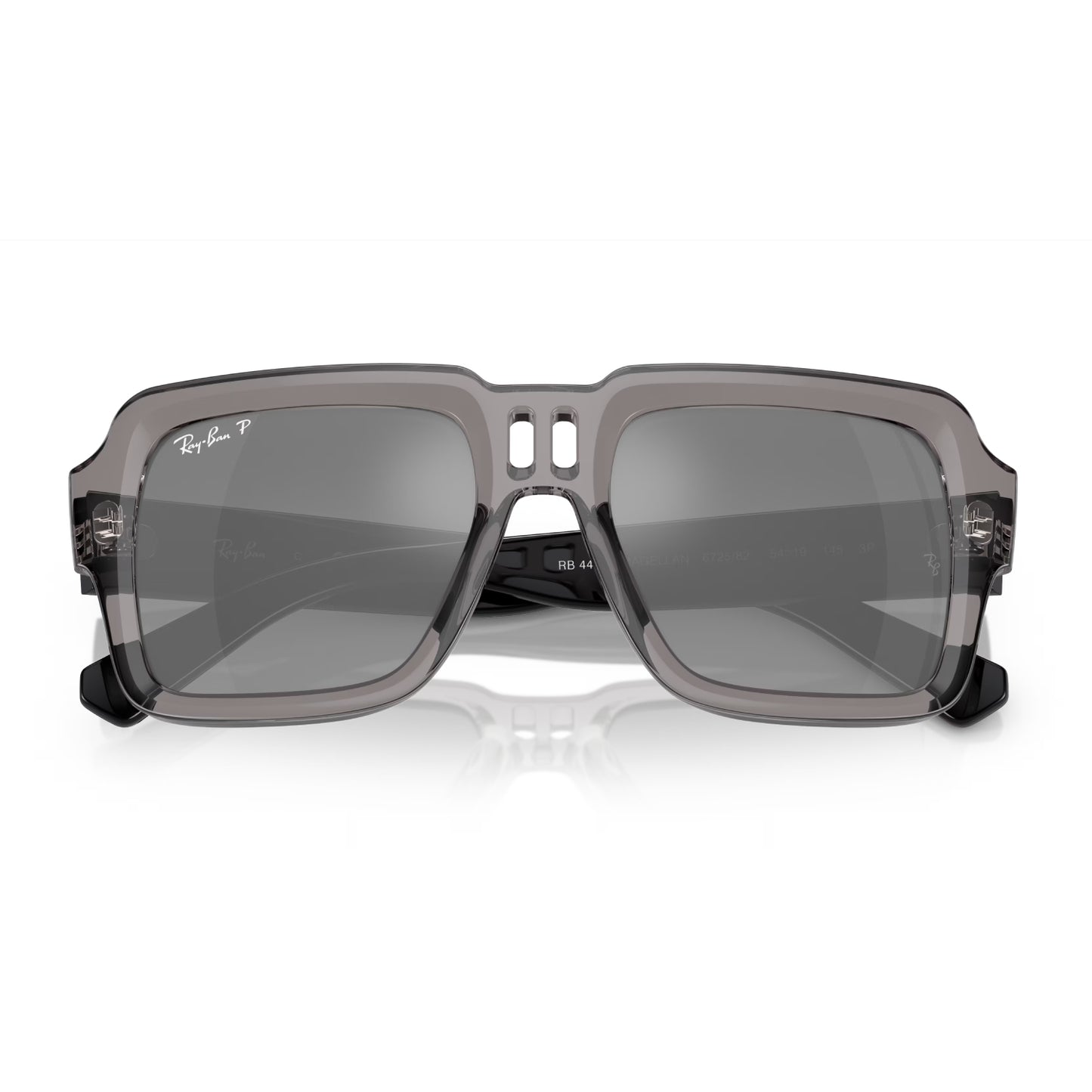 Gafas de sol unisex Ray-Ban Magellan RB4408 con degradado cuadrado: gris transparente pulido/plata/gris