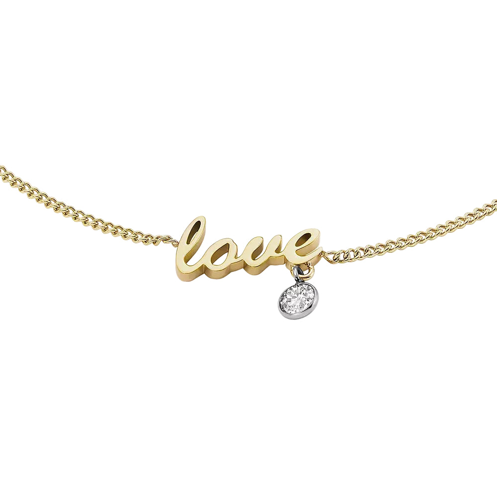 Fossil Sadie Love Notes Women's Cubic Zirconia Station Bracelet in Two-Tone Stainless Steel