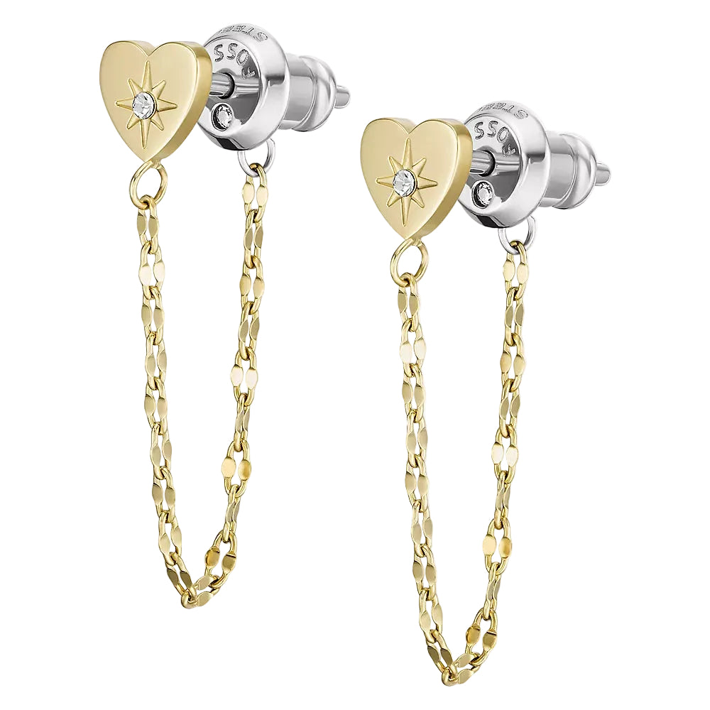 Pendientes Fossil All Stacked Up de circonita cúbica de adelante hacia atrás para mujer enchapados en oro sobre acero inoxidable