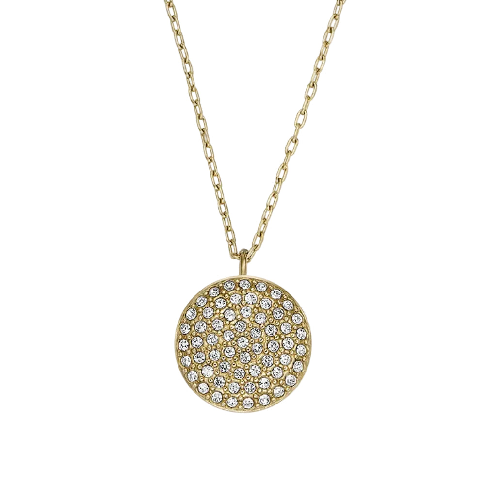 Fossil Sadie Glitz Disc Women's Cubic Zirconia Chain Necklace in Gold-Plating over Stainless Steel