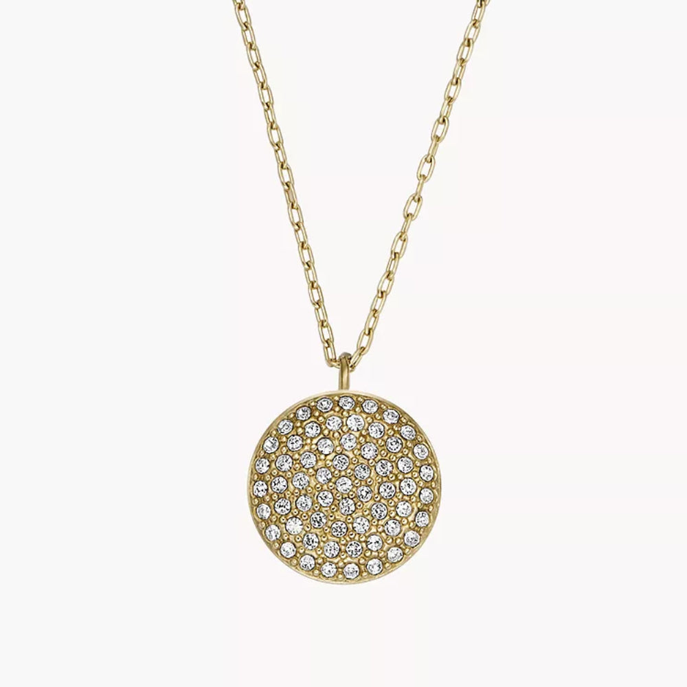 Fossil Sadie Glitz Disc Women's Cubic Zirconia Chain Necklace in Gold-Plating over Stainless Steel