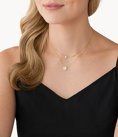 Collar con pavé de doble capa para mujer de Michael Kors en baño de oro de 14 quilates sobre plata de ley