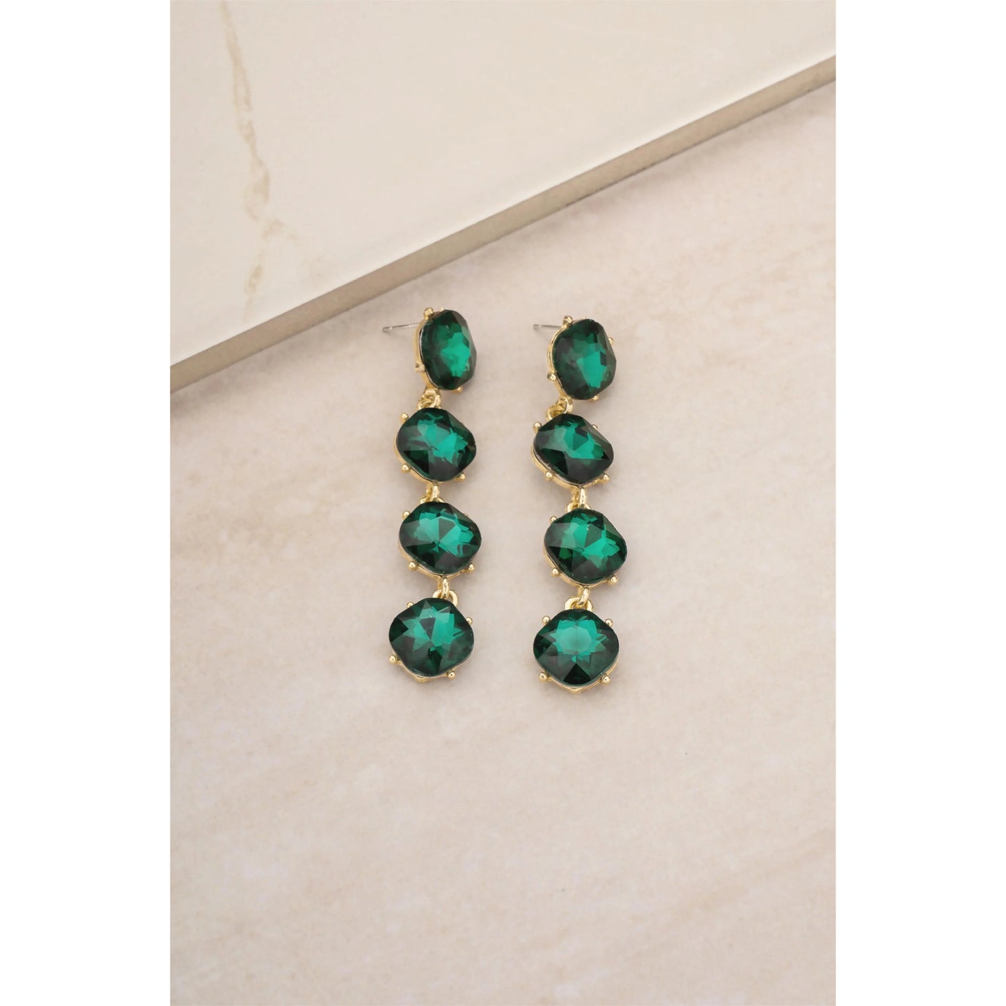 Ettika Four The Money Emerald Crystal Women's 18k Gold Plated Earrings