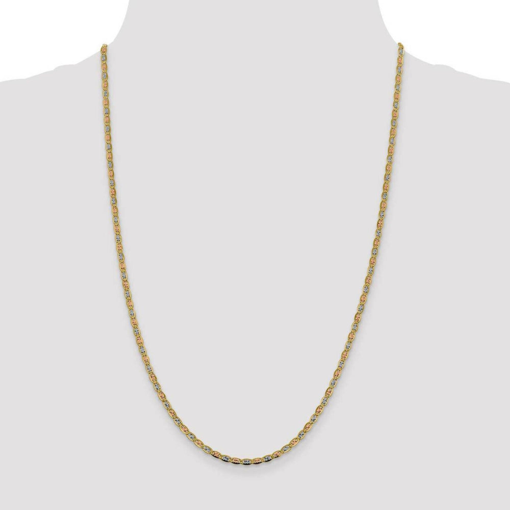 Quality Gold Women's 20" Pave Valentino with Lobster Clasp Chain in 14K Three-Tone