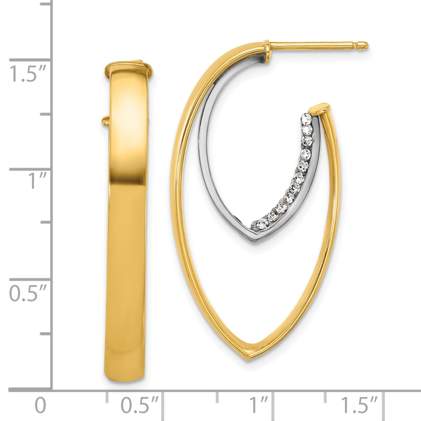 Aros tipo J con cierre de gota ovalada de cristal para mujer de Leslie en oro de dos tonos de 14 quilates