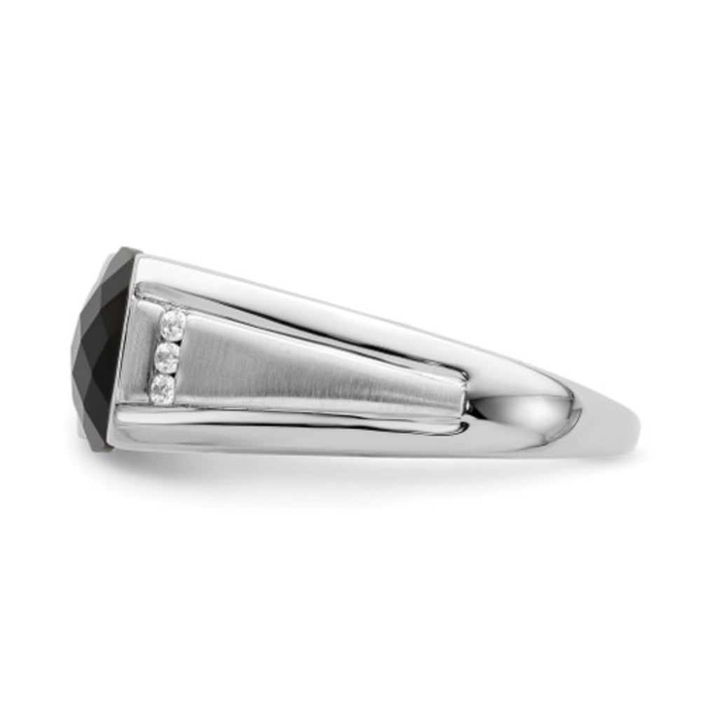 Anillo de oro blanco de 14 quilates con diamantes y ónix para hombre