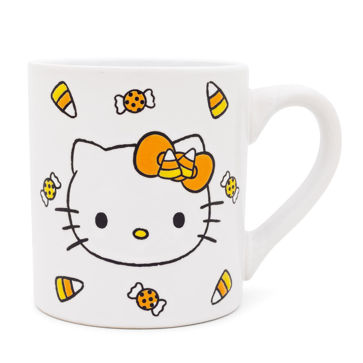 Sanrio Hello Kitty Candy Corn 14 oz Wax Resist Ceramic Pottery Mug - White