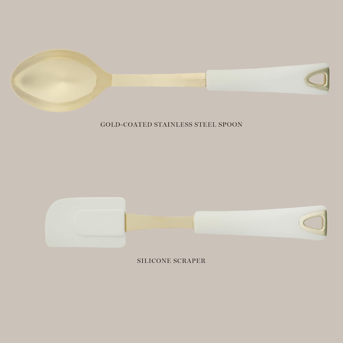 Martha Stewart 143817 Kitchen Scraper and Spoon (2 Piece) Set - Linen/Gold