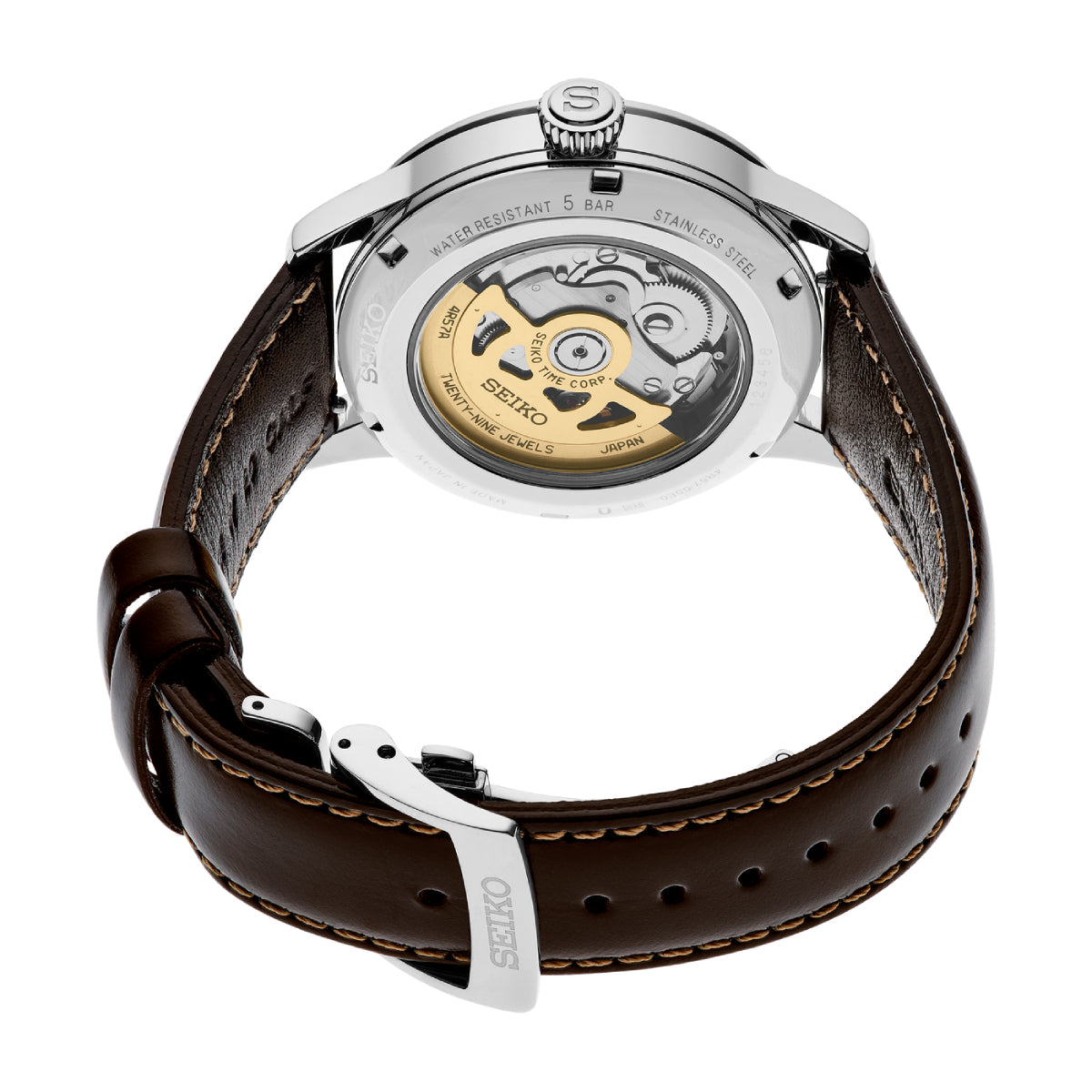 Seiko Presage Men's 40.5mm Brown Strap Watch - Green Dial