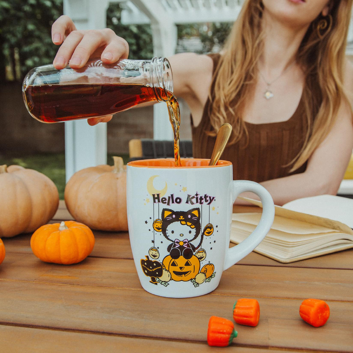 Sanrio Hello Kitty Pumpkin Patch Jumbo Curved 25 oz Ceramic Latte Mug - Multicolor