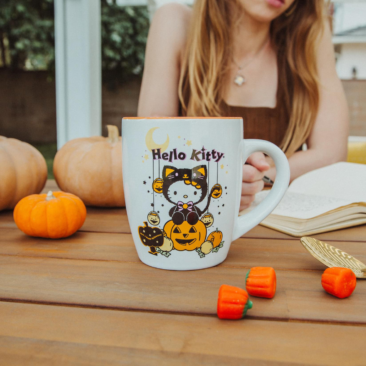 Sanrio Hello Kitty Pumpkin Patch Jumbo Curved 25 oz Ceramic Latte Mug - Multicolor