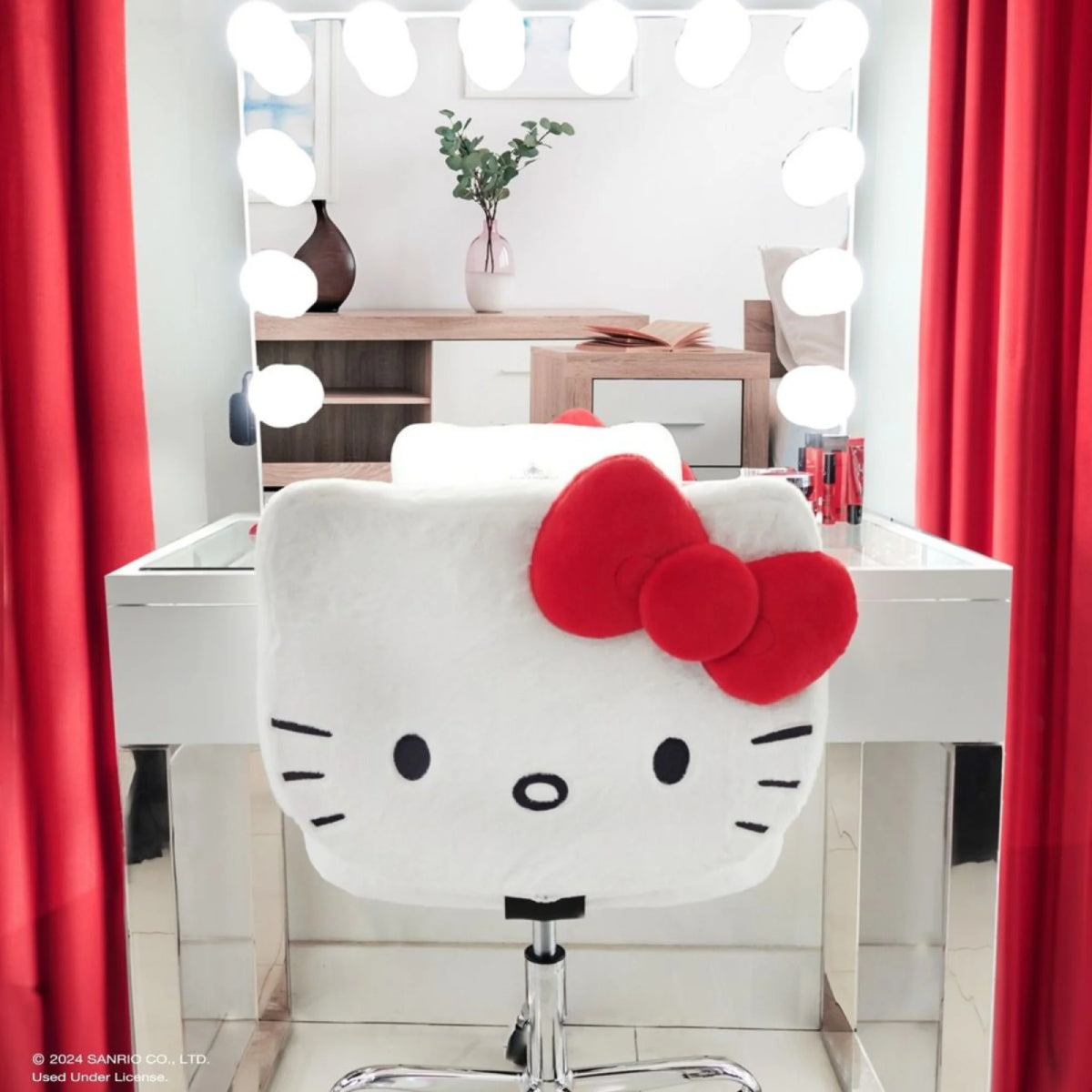 Hello Kitty Swivel Desk Chair with Backrest and Wheels by Impressions Vanity - White/Red
