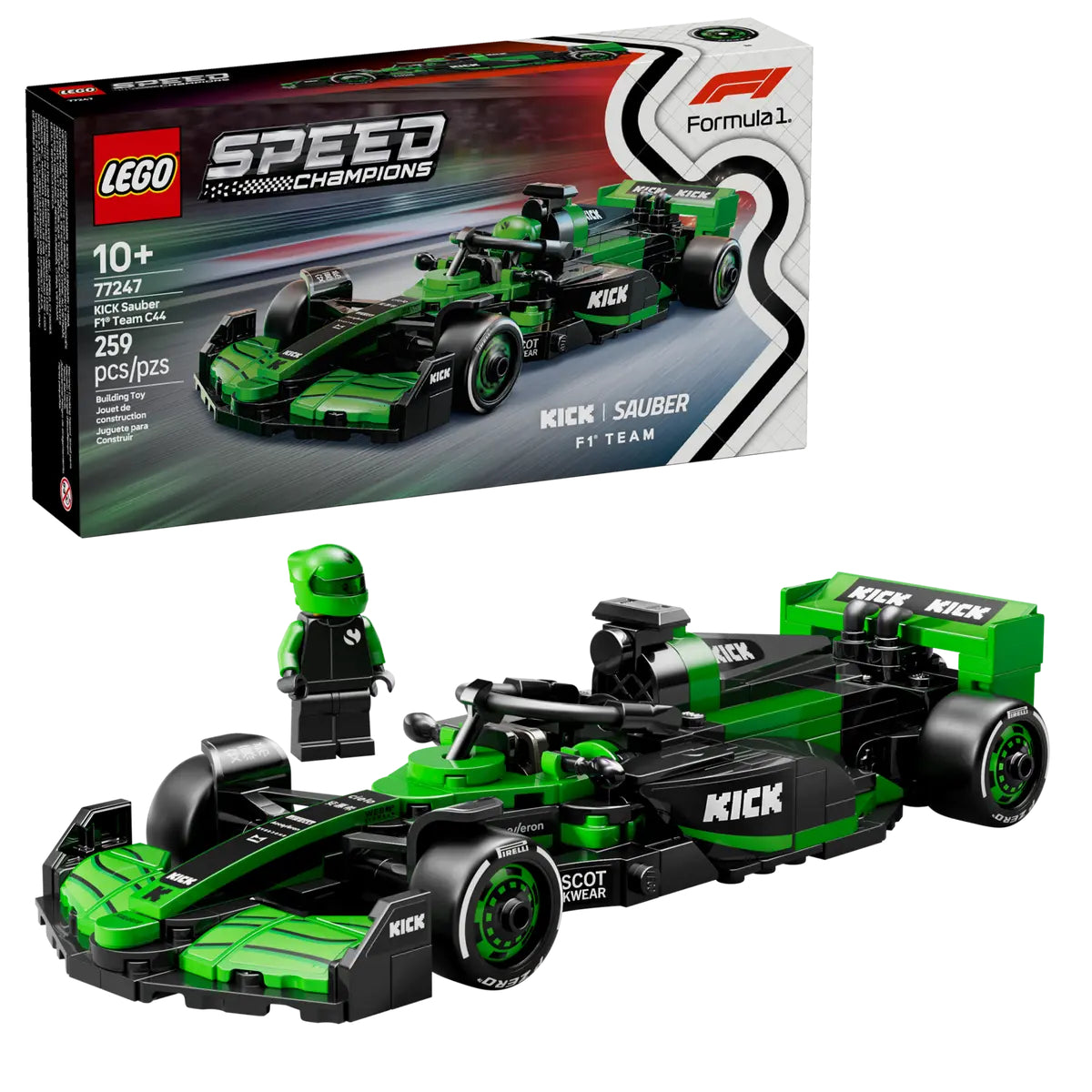 LEGO Speed Champions KICK Sauber F1 Team C44 Race Car Building Toy Set (259-Pieces)