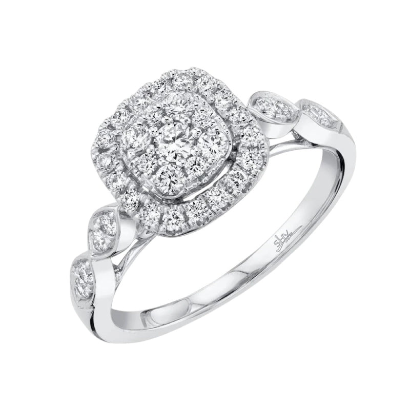 Shy Creation Women's 0.53 ct. Diamond Cluster Engagement Ring in 14K White Gold - Size 7