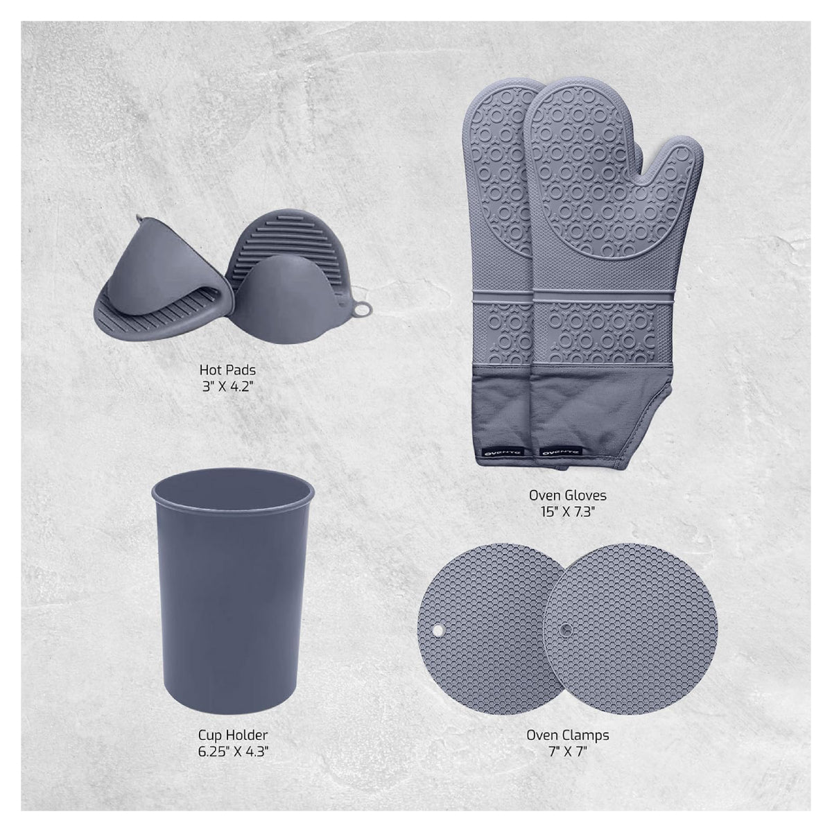 Ovente Silicone Kitchen Utensils Set (17 Pieces) - Gray