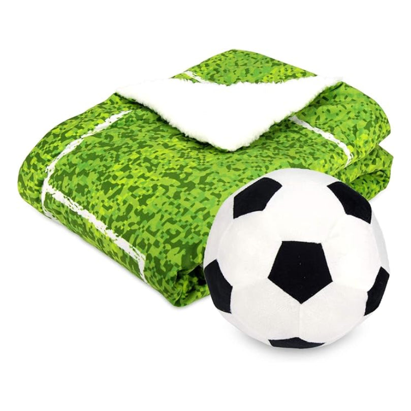 Posh Home Sports Field Reversible Interactive Throw and Pillow Set - Green/White