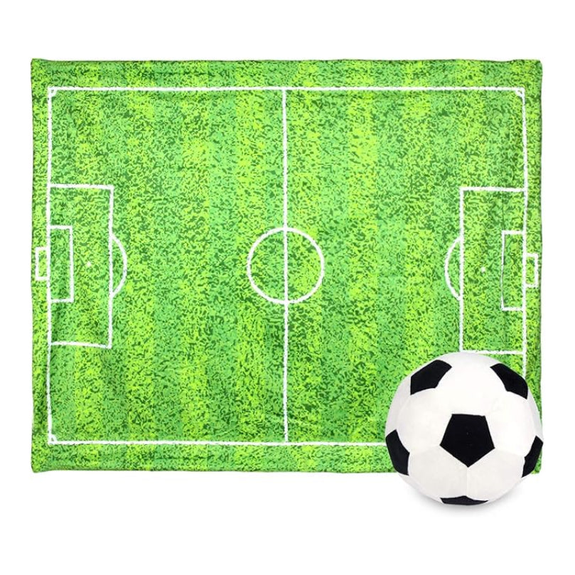 Posh Home Sports Field Reversible Interactive Throw and Pillow Set - Green/White