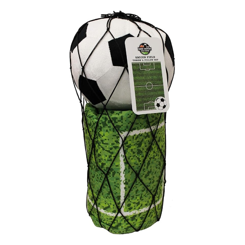 Posh Home Sports Field Reversible Interactive Throw and Pillow Set - Green/White