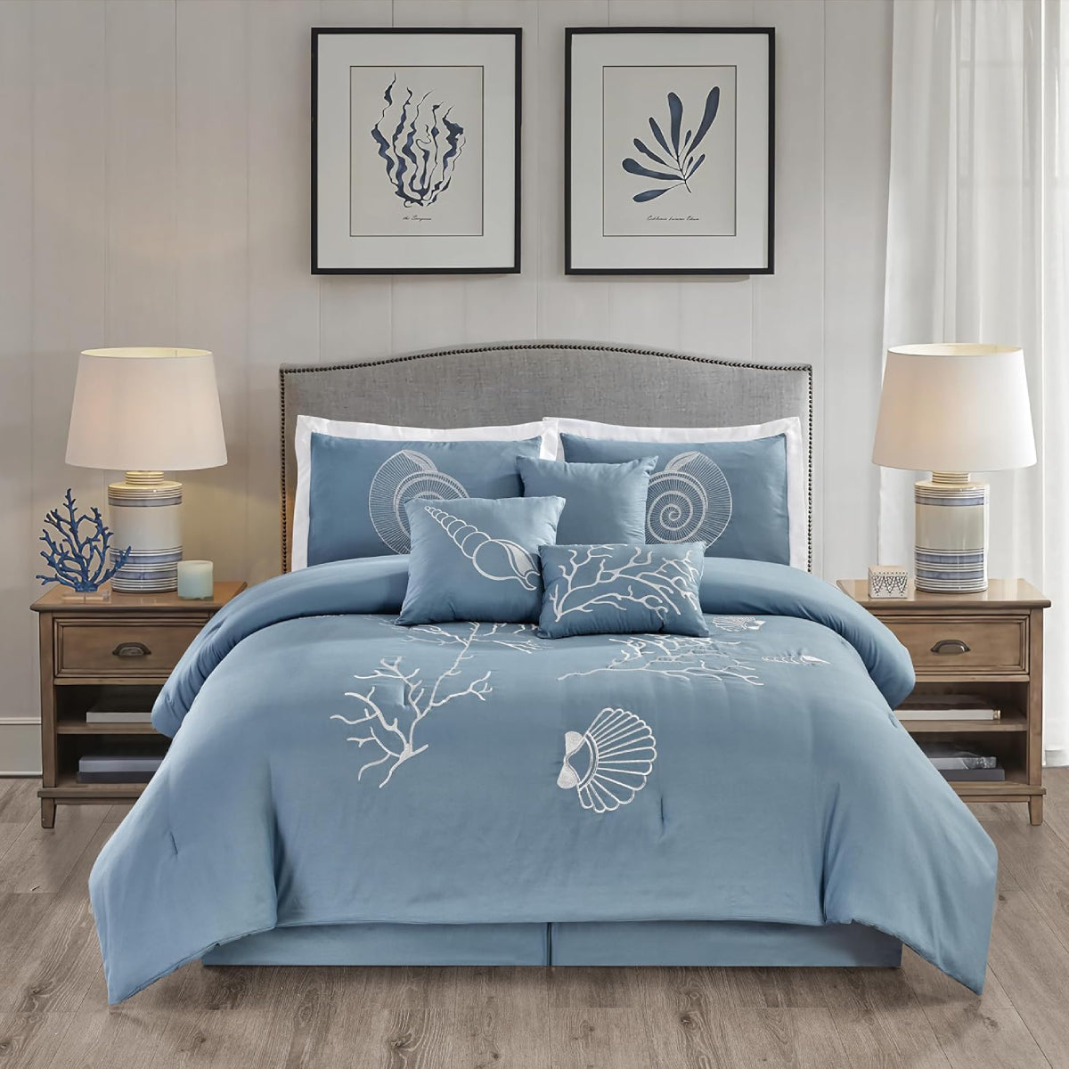 Kashi Home Queen Size Comforter Set (7-Piece) - Blue