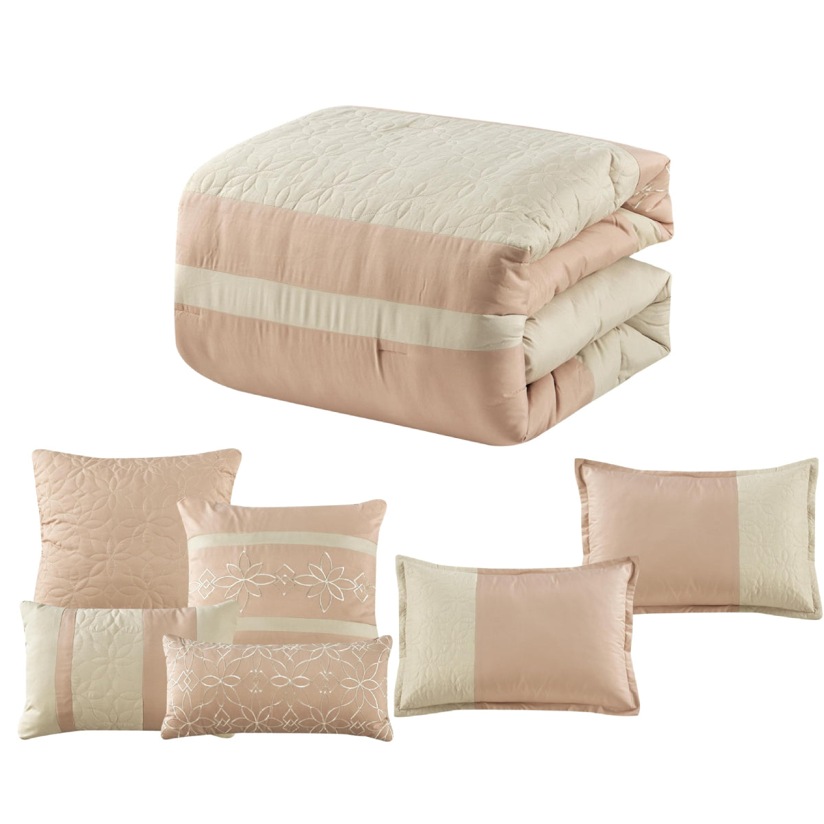 ESCA Shadha Comforter Set (7-Piece) - Beige/Pink
