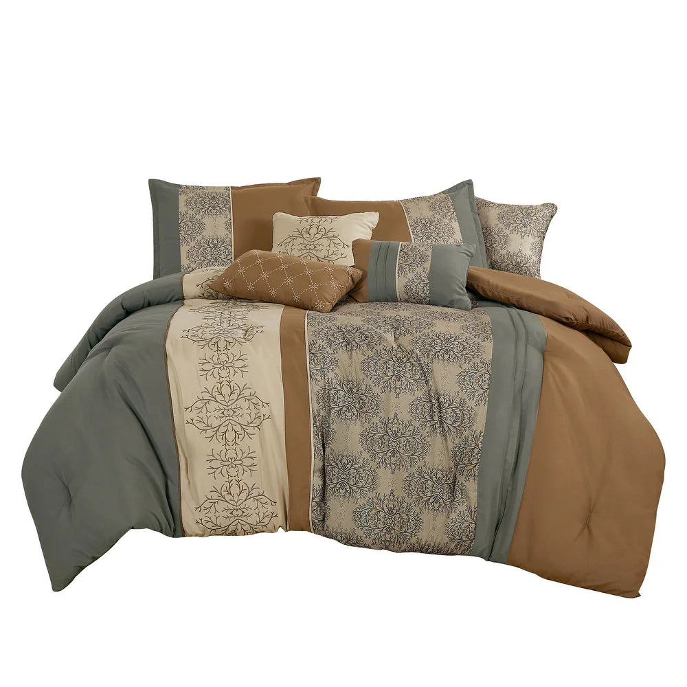ESCA Dwan Luxury Comforter Set (7-Piece) - Brown/Gray
