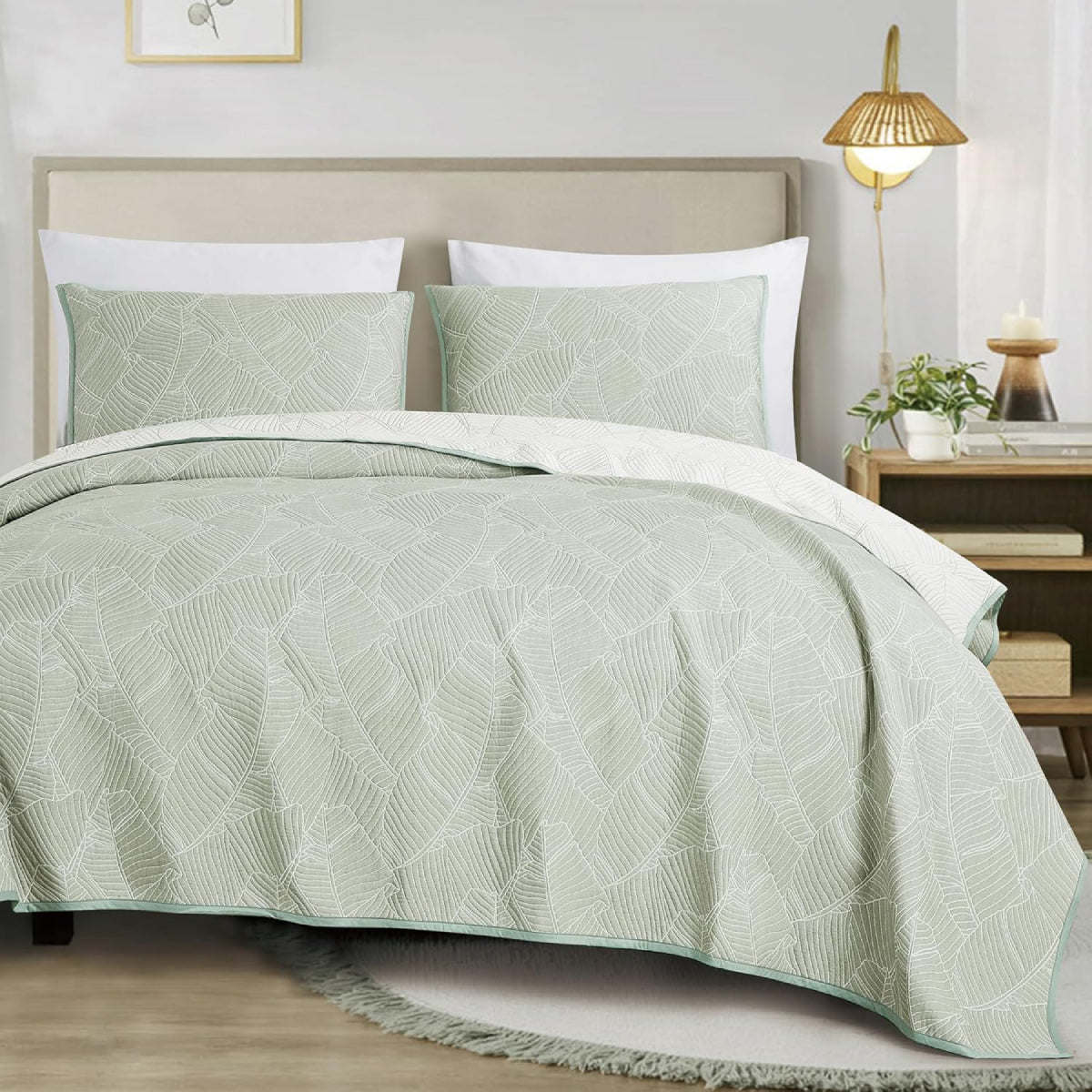 JABA Matelasse Coverlet Set (3-Piece)- Green