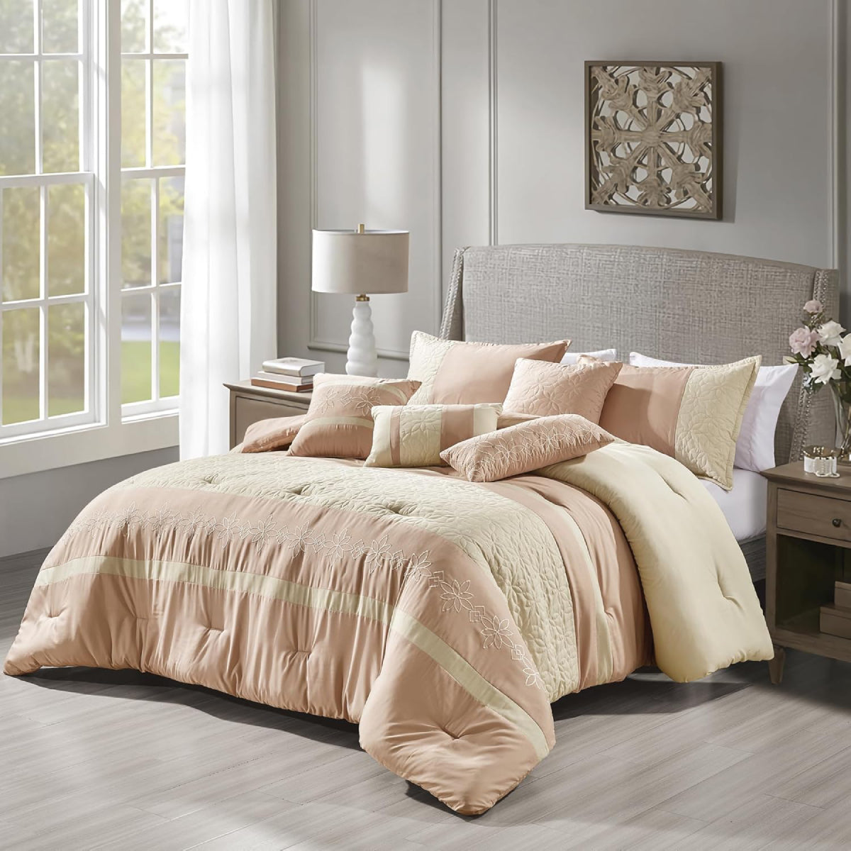 ESCA Shadha Comforter Set (7-Piece) - Beige/Pink