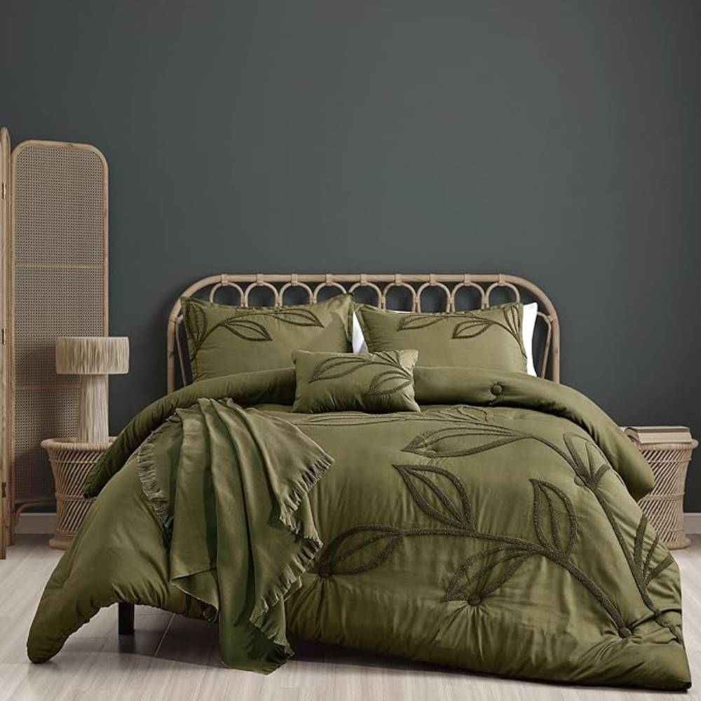 ESCA Floral Apria Chenille Comfort Set (5-Piece) - Green