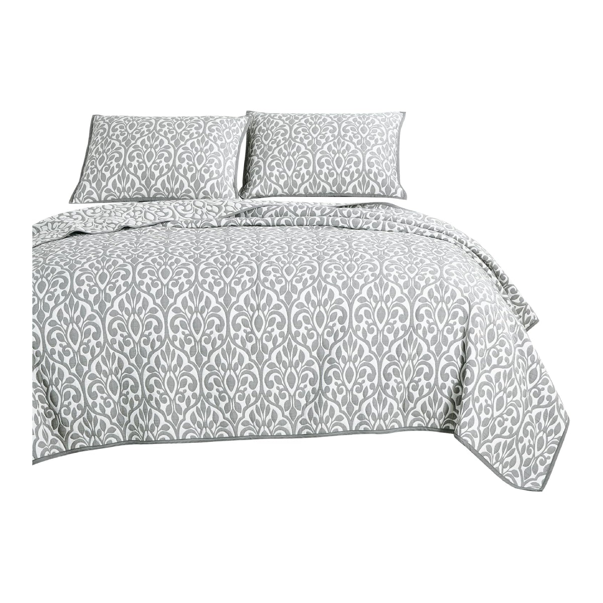 JABA Matelasse Coverlet Set (3-Piece) - Gray/White
