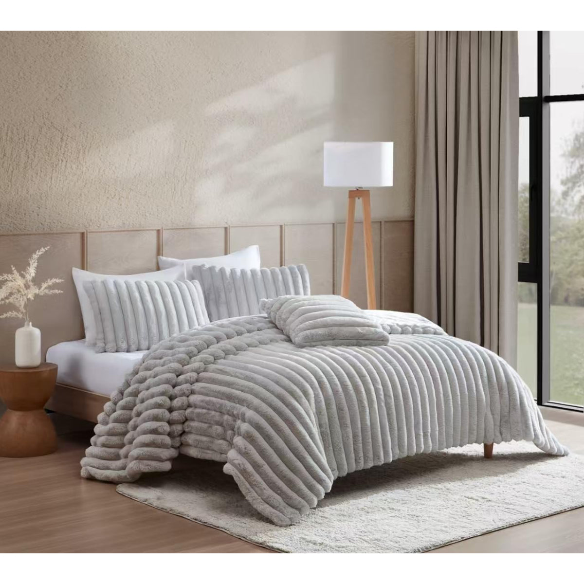 JABA Fluffy Comforter Set (4-Piece) - Gray