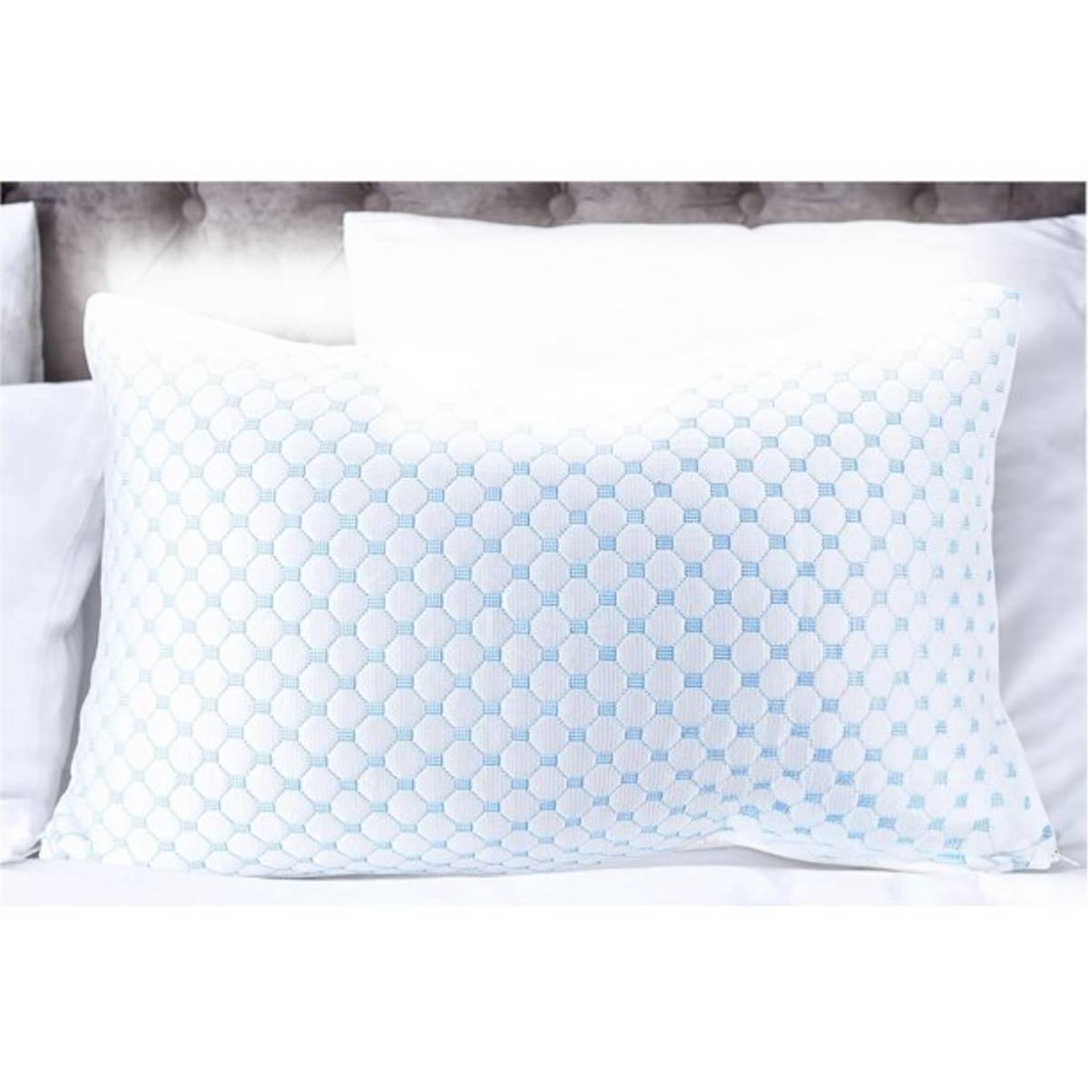 Kashi Home 28" x 19" Queen Memory Foam Cooling Comfort Pillow - White/Blue