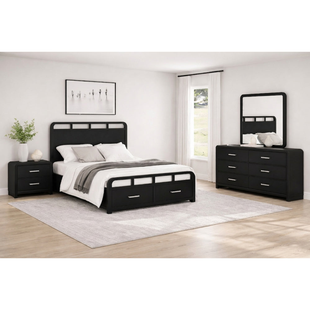 Melbourine Queen Size (4-Piece) Bedroom Set by Elements - Black