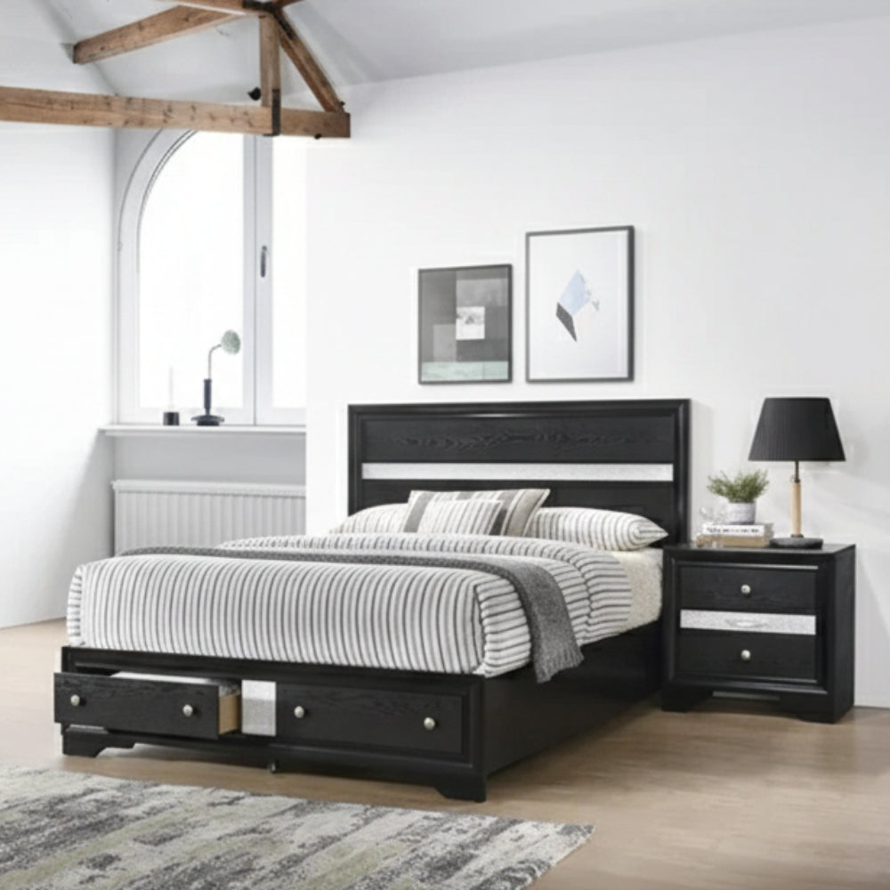 Oscar Queen Bed with Nightstand by Best Home - Black