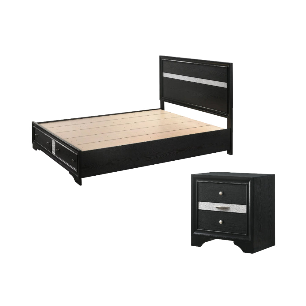 Oscar Queen Bed with Nightstand by Best Home - Black