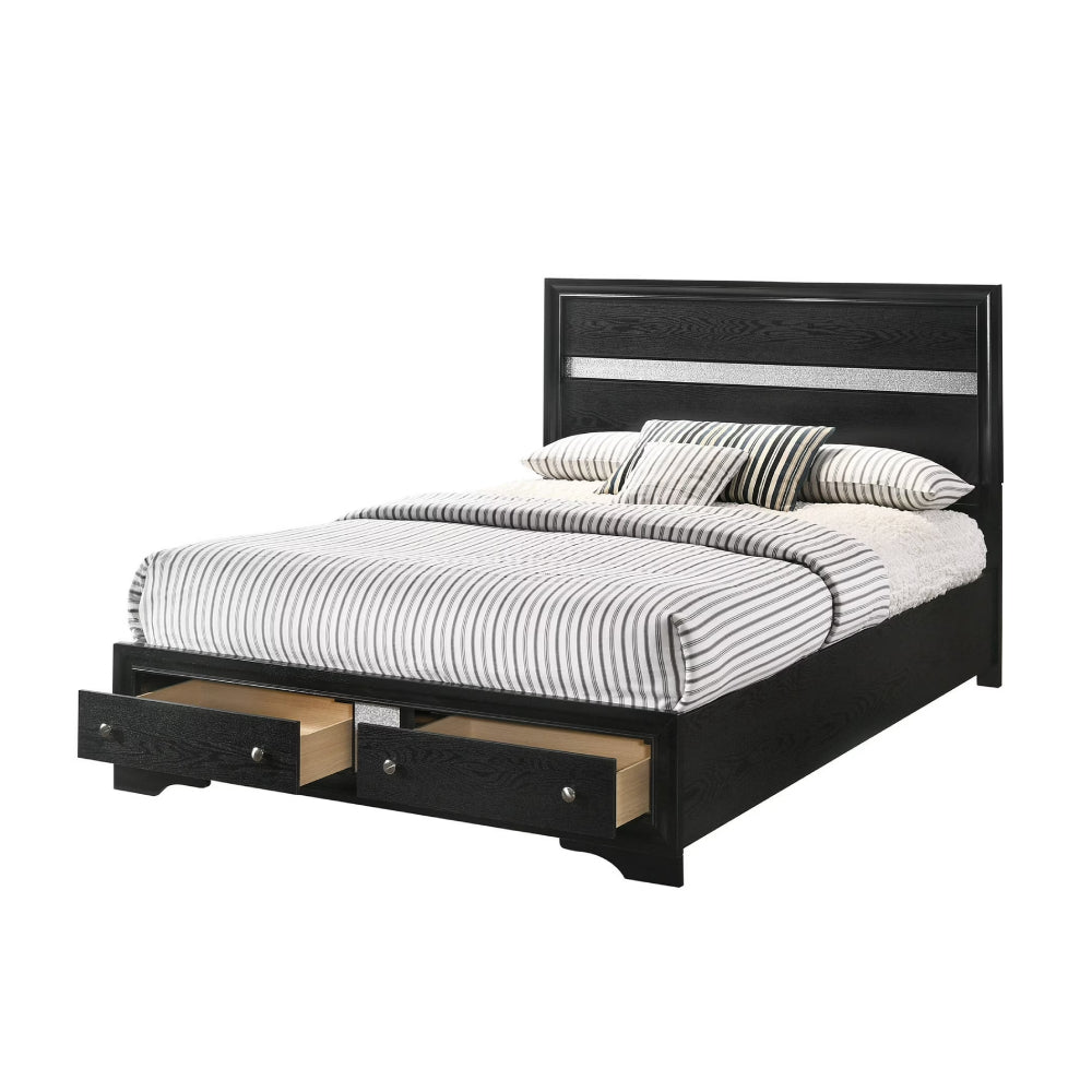 Oscar Queen Bed with Nightstand by Best Home - Black