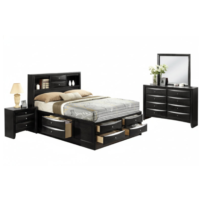 Bundle: Emila Queen Bedroom Set + Kelley Sectional Sofa with LED by Best Home - Black