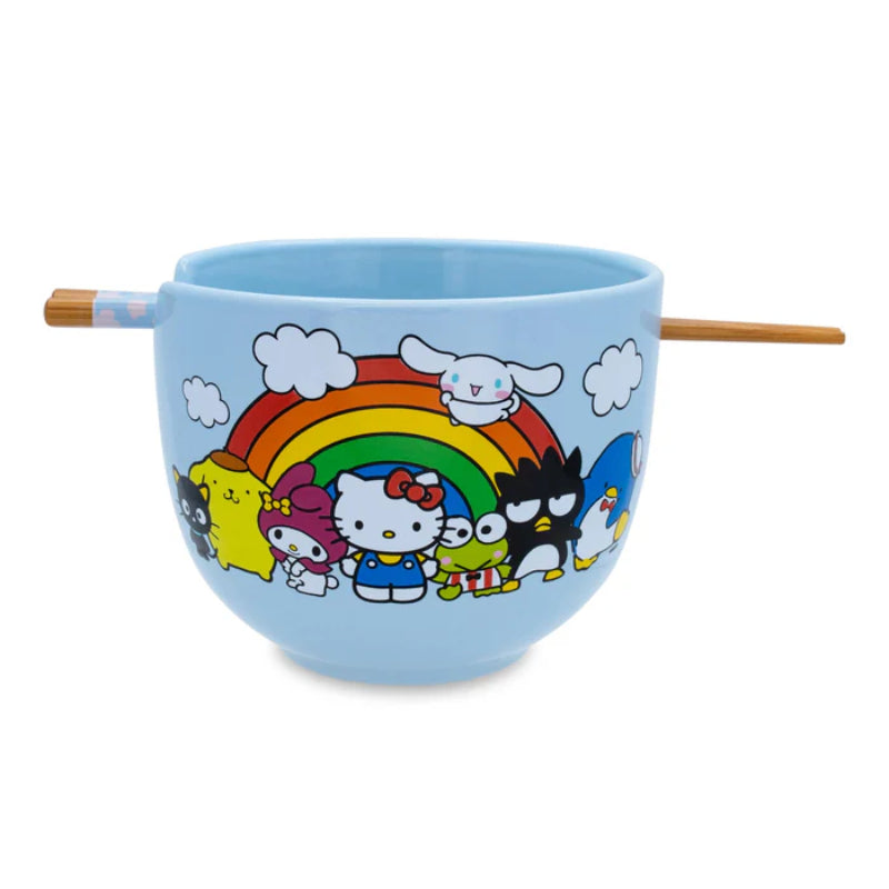 Sanrio Hello Kitty and Friends Rainbow 20 oz Ceramic Ramen Bowl and Chopstick Set - Multicolor