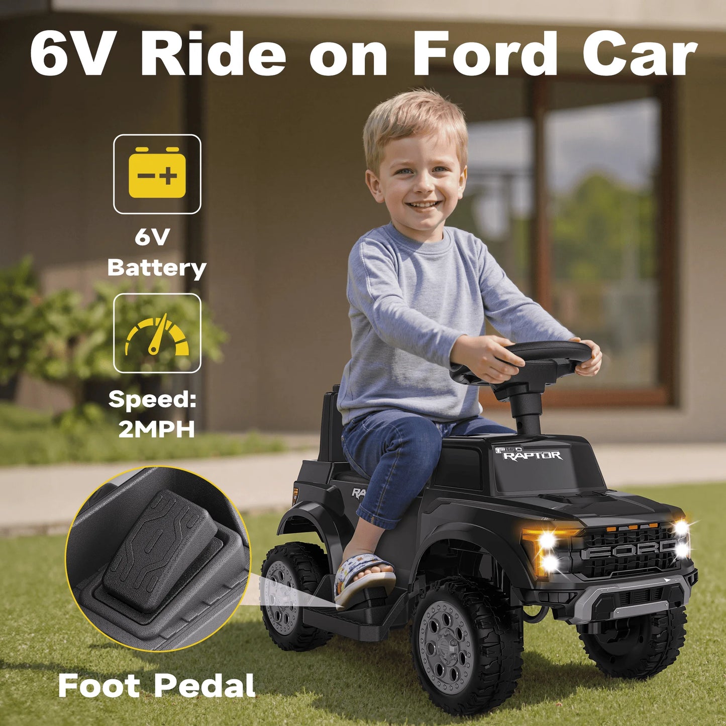 BBJ Toys 6V Ride On Ford F150 Battery Operated Toy Car - Black