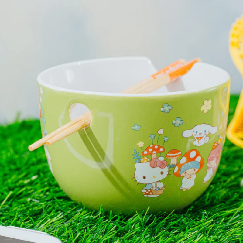 Sanrio Hello Kitty and Friends Mushroom Crew 20 oz Ceramic Ramen Bowl Set - Green