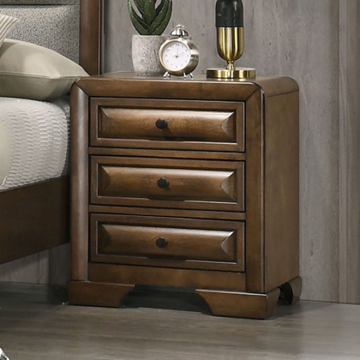 Caerwys 21.9" Nightstand with 3 Drawers by Furniture of America - Brown