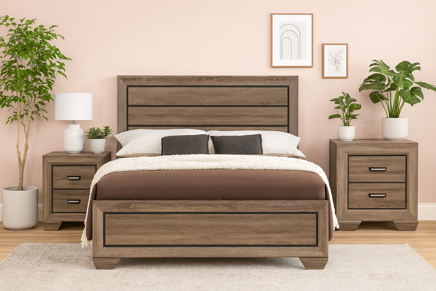 Lyndon Queen Bed and 2 Nightstands set by Best Home