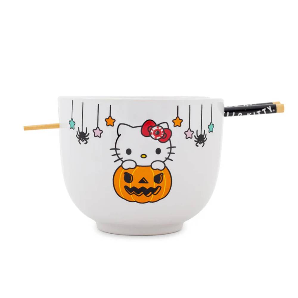 Sanrio Hello Kitty Pumpkin Boo 20 oz Ceramic Ramen Bowl and Chopstick Set