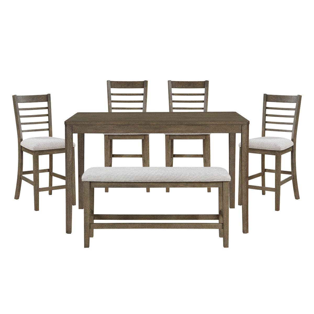 Counter Height Dining Table with 4 Chairs and Bench by Homelegance - Brown/Gray