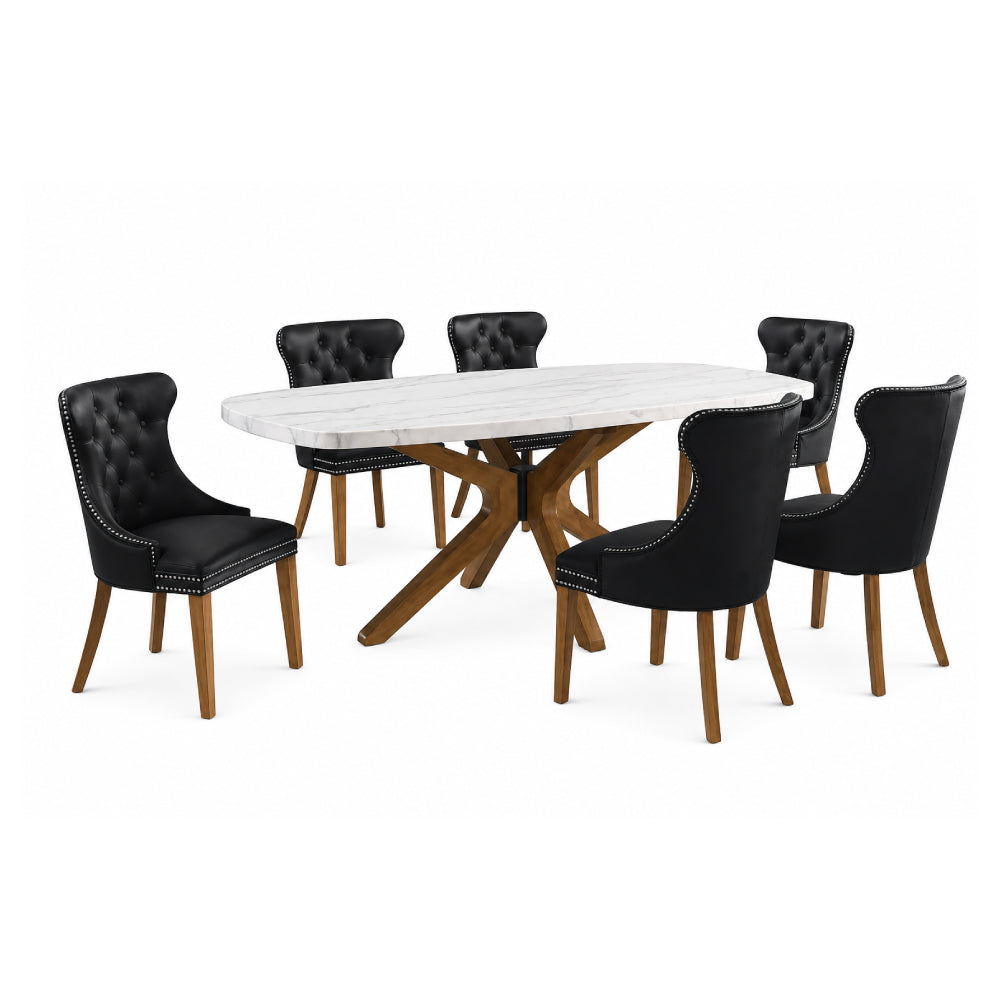 Juego de comedor de 7 piezas de Best Home - Mármol Real Bianco