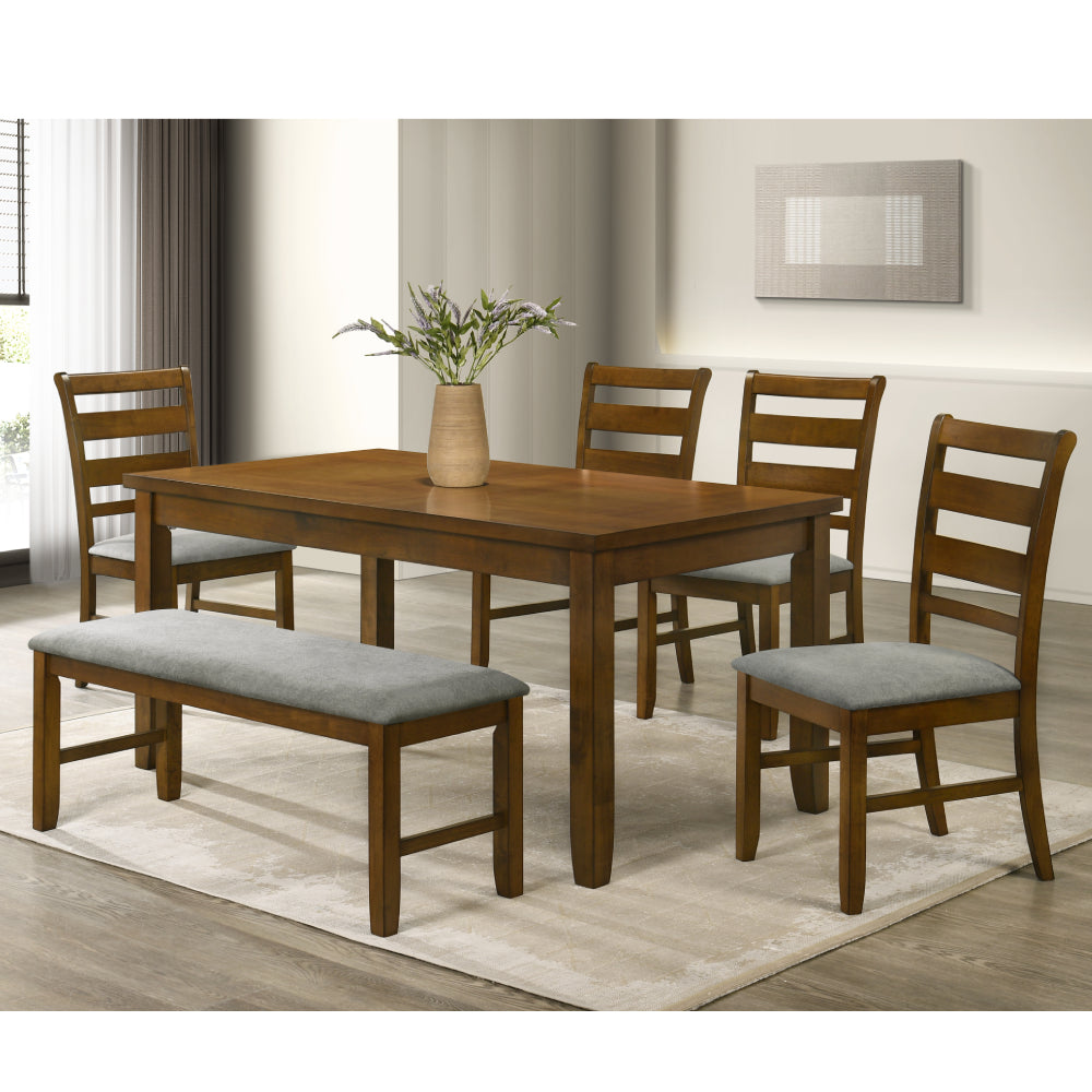 Tulsa Maple (6-Piece) Dining Table Set with Bench by Best Home - Brown/Gray