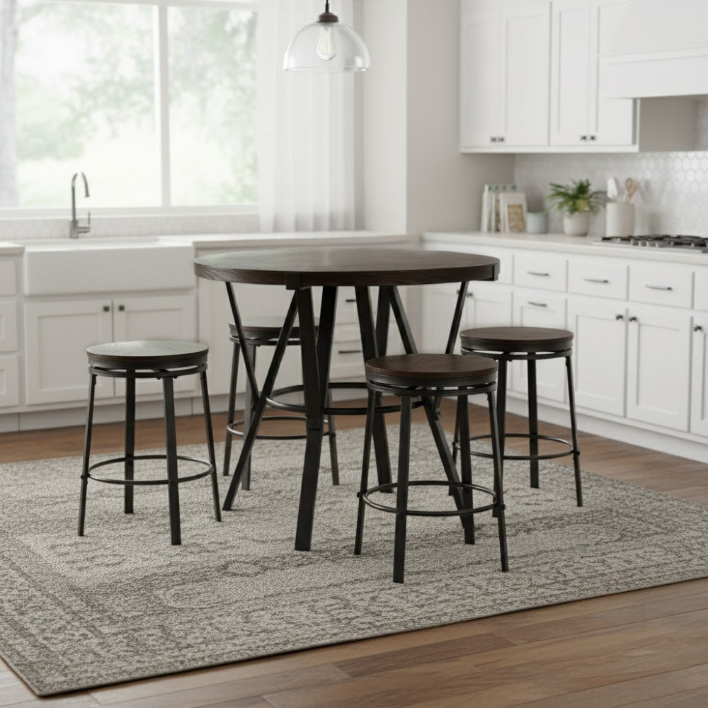Lisbon Dining Table with 4 Stools by Powell - Black/Brown