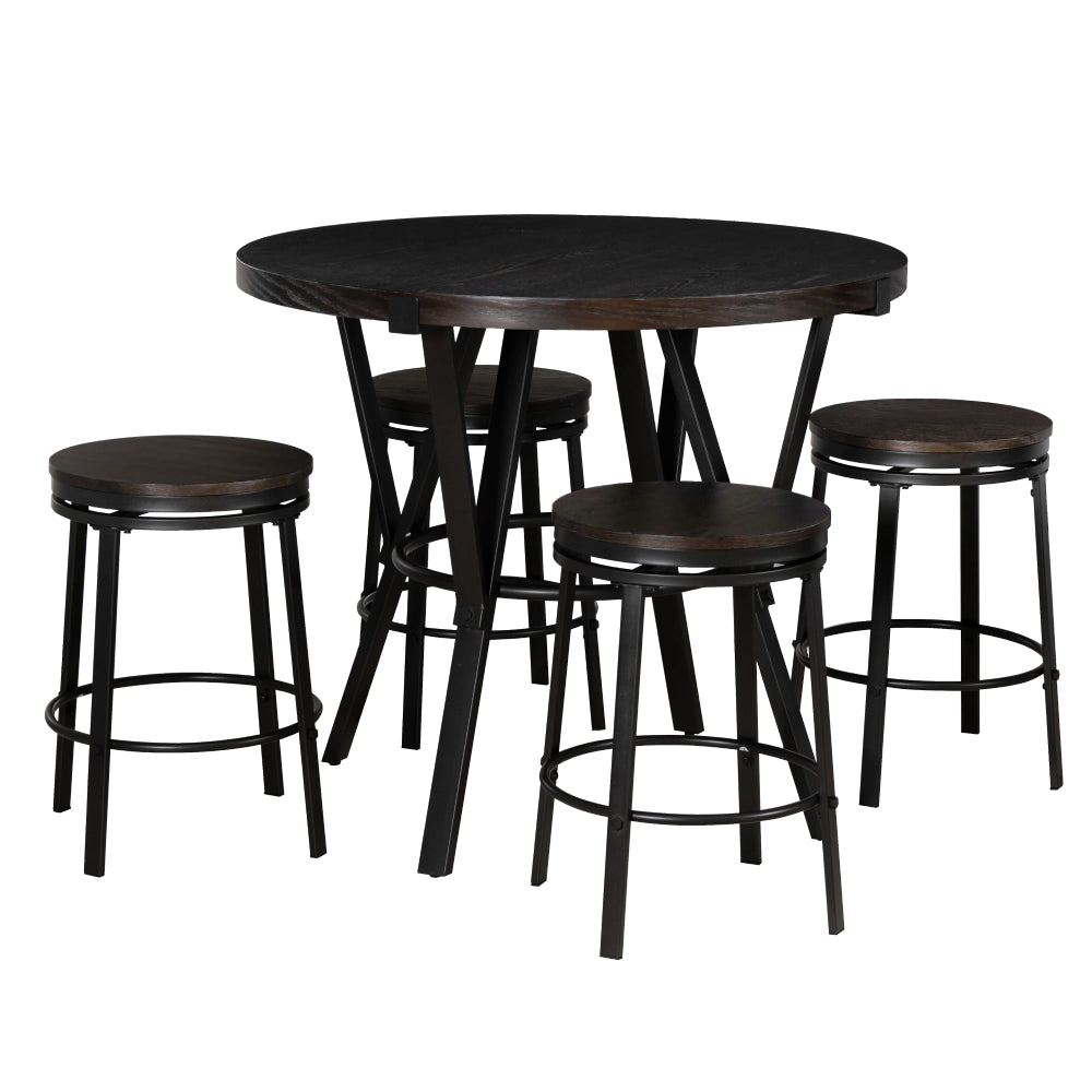 Lisbon Dining Table with 4 Stools by Powell - Black/Brown