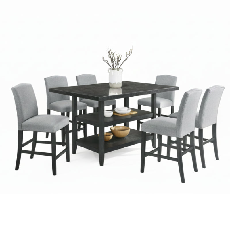 Bundle: Lola Counter Dining Table Set Blue/Gray + Kelley Sectional Sofa with LED by Best Home - Black