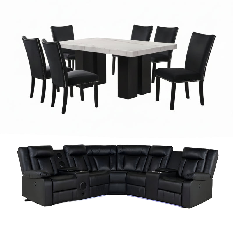 Bundle: Finland Dining Set + Kelley Sectional Sofa by Best Home - Black
