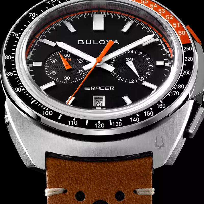 Bulova Racer Chronograph Men's 42mm Brown Strap Watch - Black Dial